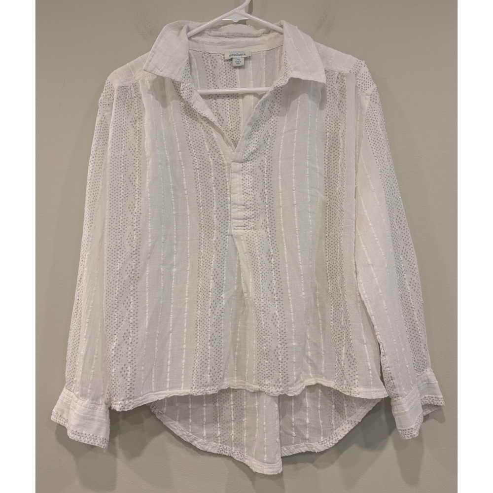 Sundance Catalog White 100% Cotton Long Sleeve Button Down Shirt Petite Small